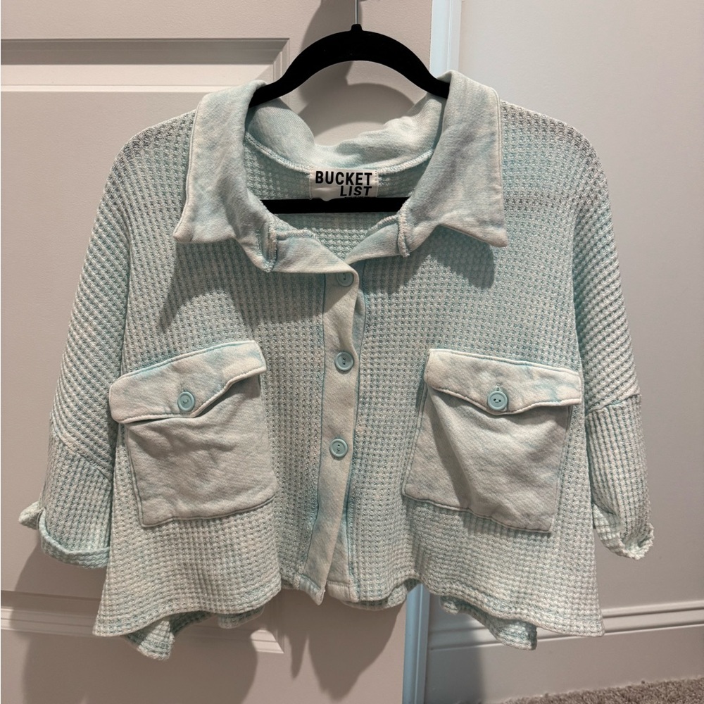 Bucket List Waffle Cropped Button Up